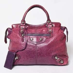 BALENCIAGA バレンシアガ ジャイアント シティ ハンドバッグ 186184 ラムスキン シルバー金具 パープル 美品 中古 4a007164
