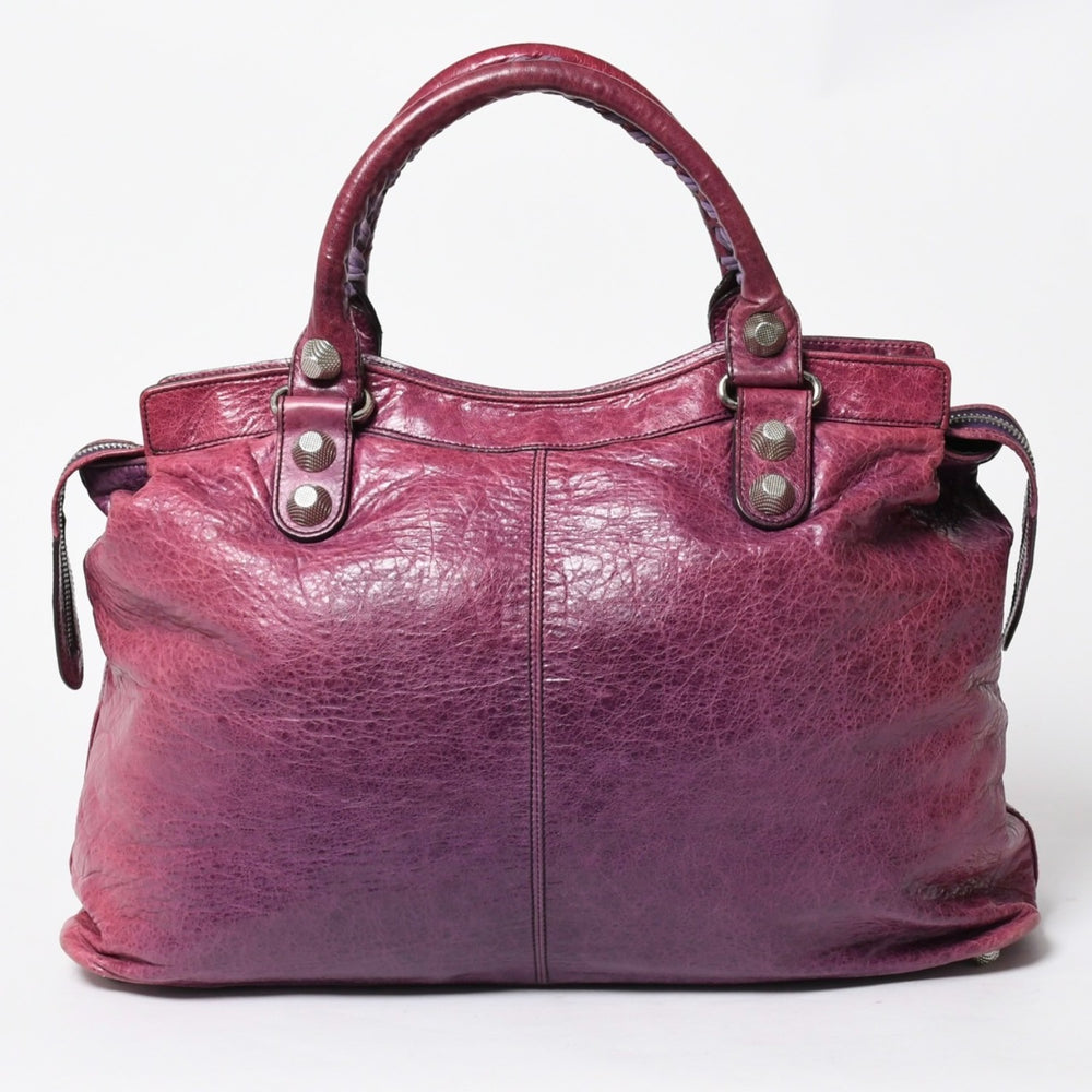 BALENCIAGA バレンシアガ ジャイアント シティ ハンドバッグ 186184 ラムスキン シルバー金具 パープル 美品 中古 4a007164