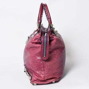 BALENCIAGA バレンシアガ ジャイアント シティ ハンドバッグ 186184 ラムスキン シルバー金具 パープル 美品 中古 4a007164
