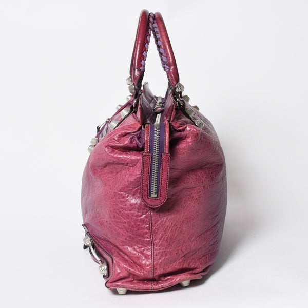 BALENCIAGA バレンシアガ ジャイアント シティ ハンドバッグ 186184 ラムスキン シルバー金具 パープル 美品 中古 4a007164