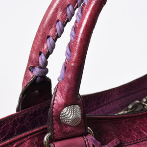 BALENCIAGA バレンシアガ ジャイアント シティ ハンドバッグ 186184 ラムスキン シルバー金具 パープル 美品 中古 4a007164