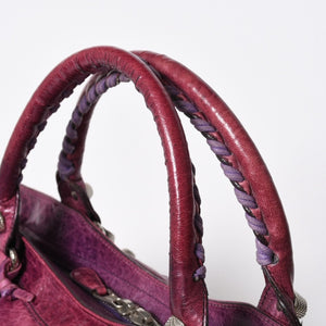 BALENCIAGA バレンシアガ ジャイアント シティ ハンドバッグ 186184 ラムスキン シルバー金具 パープル 美品 中古 4a007164