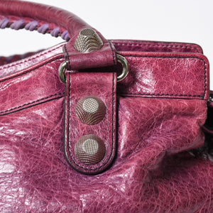 BALENCIAGA バレンシアガ ジャイアント シティ ハンドバッグ 186184 ラムスキン シルバー金具 パープル 美品 中古 4a007164