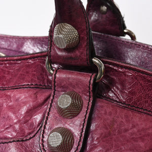 BALENCIAGA バレンシアガ ジャイアント シティ ハンドバッグ 186184 ラムスキン シルバー金具 パープル 美品 中古 4a007164