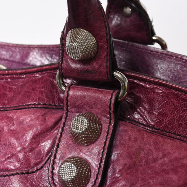 BALENCIAGA バレンシアガ ジャイアント シティ ハンドバッグ 186184 ラムスキン シルバー金具 パープル 美品 中古 4a007164