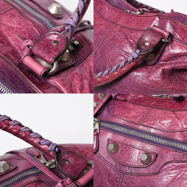 BALENCIAGA バレンシアガ ジャイアント シティ ハンドバッグ 186184 ラムスキン シルバー金具 パープル 美品 中古 4a007164