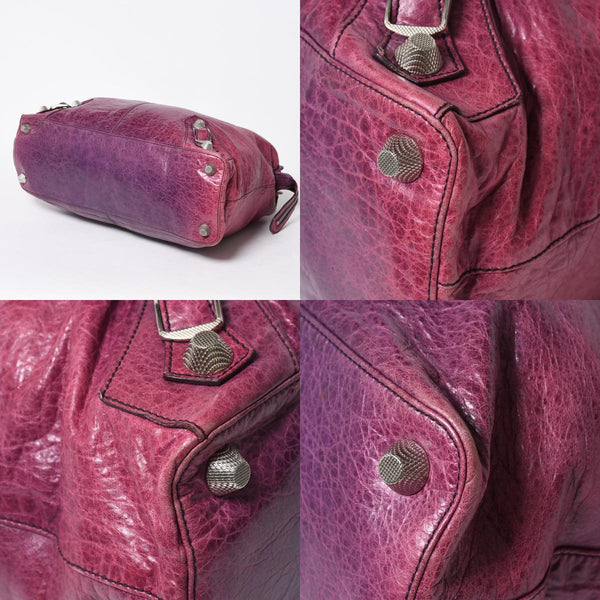 BALENCIAGA バレンシアガ ジャイアント シティ ハンドバッグ 186184 ラムスキン シルバー金具 パープル 美品 中古 4a007164