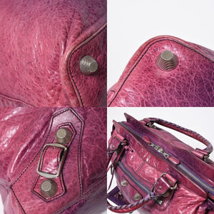 BALENCIAGA バレンシアガ ジャイアント シティ ハンドバッグ 186184 ラムスキン シルバー金具 パープル 美品 中古 4a007164