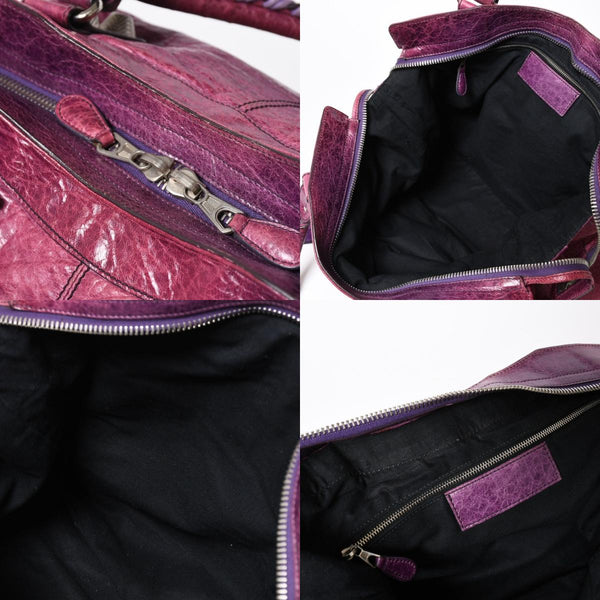 BALENCIAGA バレンシアガ ジャイアント シティ ハンドバッグ 186184 ラムスキン シルバー金具 パープル 美品 中古 4a007164
