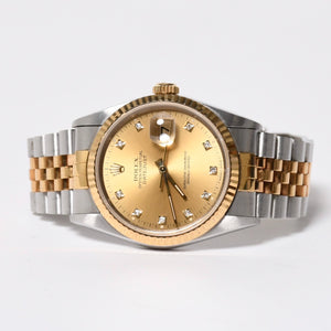 ROLEX ロレックス デイトジャスト 36 腕時計 16233G 重量約106.62g 18KYG SS AT シャンパン文字盤 旧ダイヤ 紙ギャラ 美品 中古 4a007536