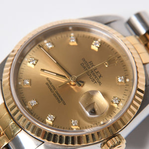 ROLEX ロレックス デイトジャスト 36 腕時計 16233G 重量約106.62g 18KYG SS AT シャンパン文字盤 旧ダイヤ 紙ギャラ 美品 中古 4a007536
