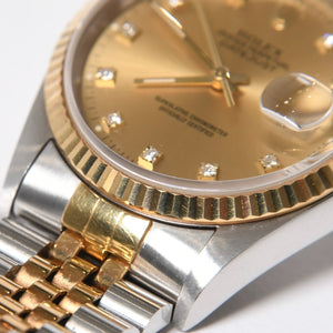 ROLEX ロレックス デイトジャスト 36 腕時計 16233G 重量約106.62g 18KYG SS AT シャンパン文字盤 旧ダイヤ 紙ギャラ 美品 中古 4a007536