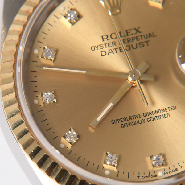 ROLEX ロレックス デイトジャスト 36 腕時計 16233G 重量約106.62g 18KYG SS AT シャンパン文字盤 旧ダイヤ 紙ギャラ 美品 中古 4a007536