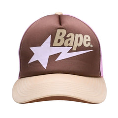 極美品 A BATHING APE アベイシングエイプ メッシュ キャップ ベイプスター ブラウン ピンク 中古 4a007030