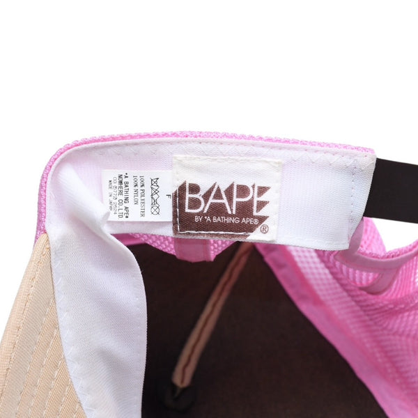 極美品 A BATHING APE アベイシングエイプ メッシュ キャップ ベイプスター ブラウン ピンク 中古 4a007030
