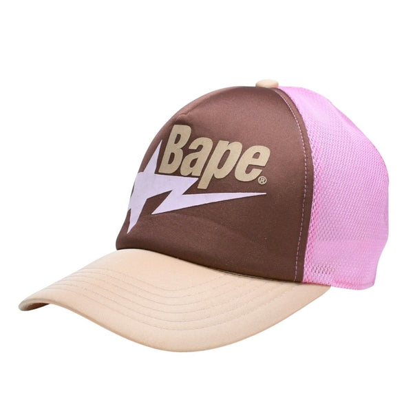 極美品 A BATHING APE アベイシングエイプ メッシュ キャップ ベイプスター ブラウン ピンク 中古 4a007030