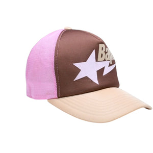 極美品 A BATHING APE アベイシングエイプ メッシュ キャップ ベイプスター ブラウン ピンク 中古 4a007030