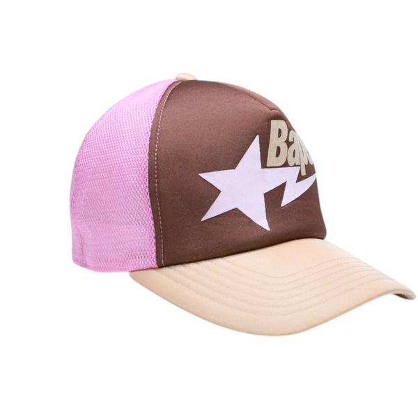 極美品 A BATHING APE アベイシングエイプ メッシュ キャップ ベイプスター ブラウン ピンク 中古 4a007030