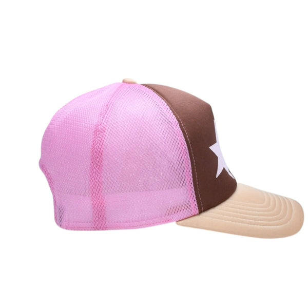 極美品 A BATHING APE アベイシングエイプ メッシュ キャップ ベイプスター ブラウン ピンク 中古 4a007030
