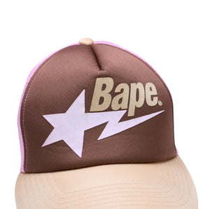 極美品 A BATHING APE アベイシングエイプ メッシュ キャップ ベイプスター ブラウン ピンク 中古 4a007030