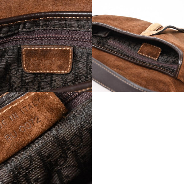 Christian Dior クリスチャンディオール サドルバッグ ショルダーバッグ ボディバッグ ハラコ スエード ブラウン ゴールド金具 RU0072 美品 中古 4a007057