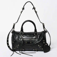極美品 BALENCIAGA バレンシアガ ル カゴール Le Cagole ダッフルバッグ ミディアム 743383 ブラック 2WAY シルバー金具 美品 中古 4a006924