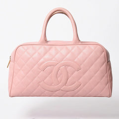 極美品 CHANEL シャネル デカココ マトラッセ ボーリングバッグ 8番台 キャビアスキン ピンク ゴールド金具 中古 4a006971