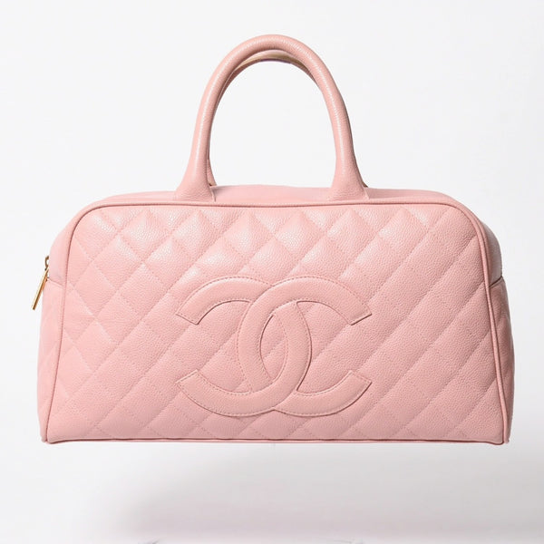 極美品 CHANEL シャネル デカココ マトラッセ ボーリングバッグ 8番台 キャビアスキン ピンク ゴールド金具 中古 4a006971