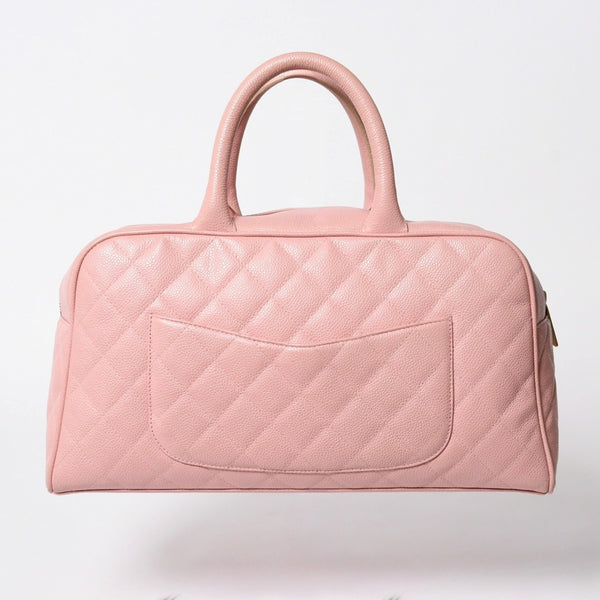 極美品 CHANEL シャネル デカココ マトラッセ ボーリングバッグ 8番台 キャビアスキン ピンク ゴールド金具 中古 4a006971