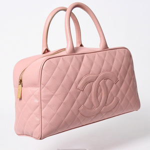 極美品 CHANEL シャネル デカココ マトラッセ ボーリングバッグ 8番台 キャビアスキン ピンク ゴールド金具 中古 4a006971