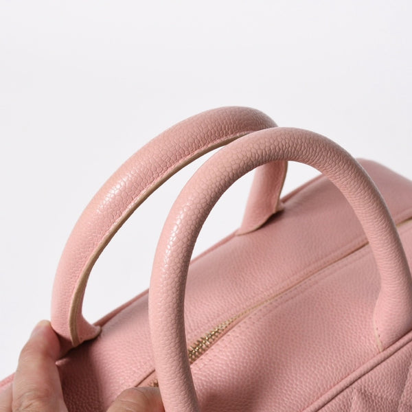 極美品 CHANEL シャネル デカココ マトラッセ ボーリングバッグ 8番台 キャビアスキン ピンク ゴールド金具 中古 4a006971