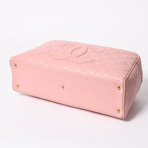 極美品 CHANEL シャネル デカココ マトラッセ ボーリングバッグ 8番台 キャビアスキン ピンク ゴールド金具 中古 4a006971