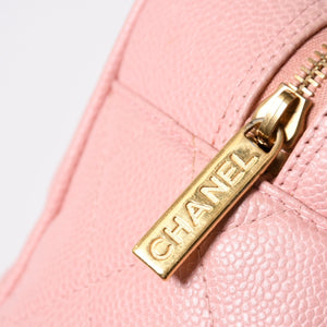 極美品 CHANEL シャネル デカココ マトラッセ ボーリングバッグ 8番台 キャビアスキン ピンク ゴールド金具 中古 4a006971