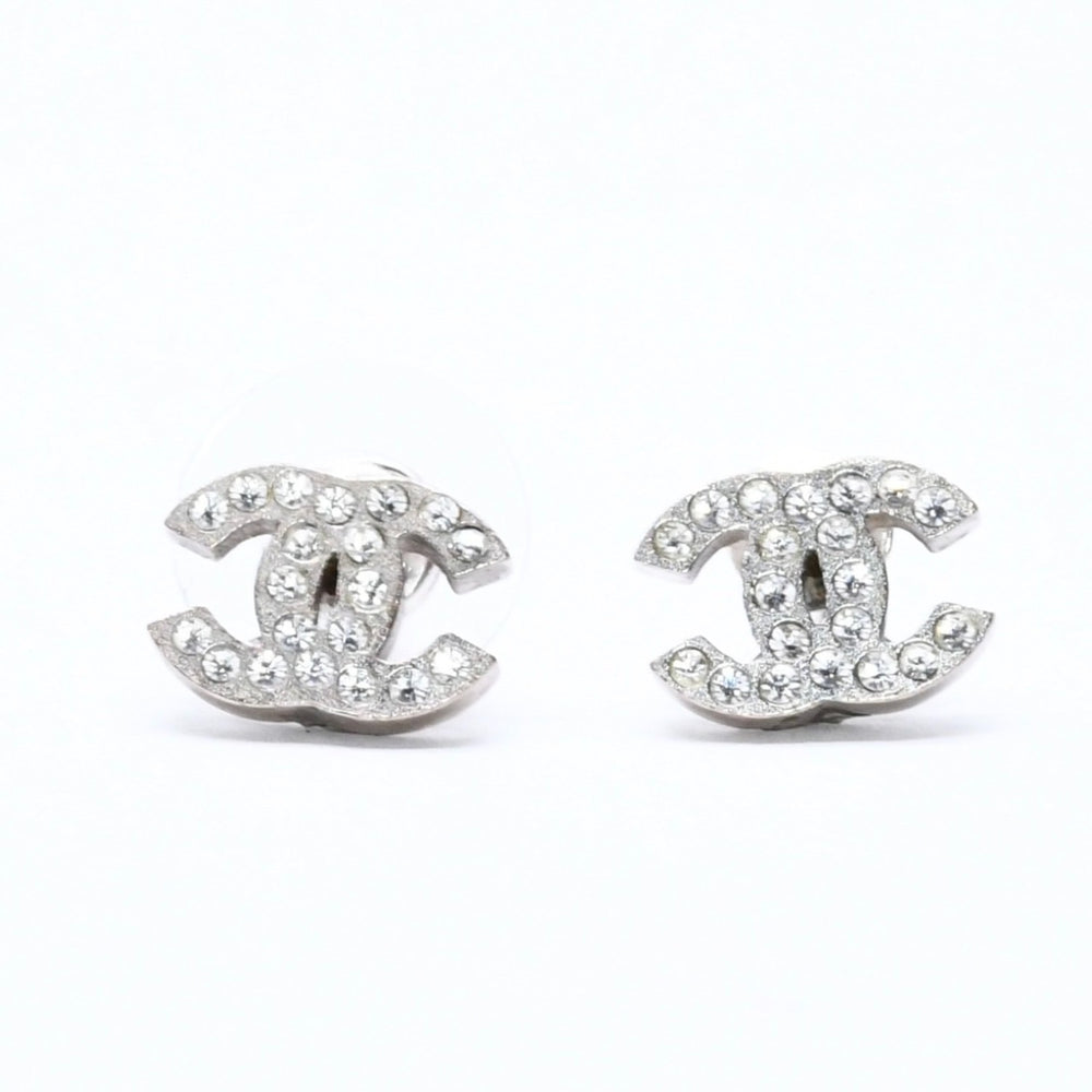 CHANEL シャネル ココマーク ピアス 重量約1.49g D11V刻印 ラインストーン メタル シルバー クリア 両耳用 美品 中古 4a007084