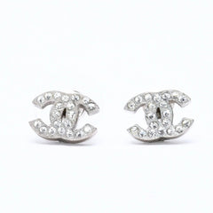 CHANEL Cocomark earrings Weight approx. 1.49g D11V engraved Rhinestone Metal Silver Clear For both ears Good condition Used 4a007084