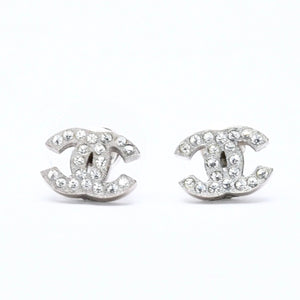 CHANEL Cocomark earrings Weight approx. 1.49g D11V engraved Rhinestone Metal Silver Clear For both ears Good condition Used 4a007084