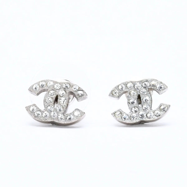 CHANEL Cocomark earrings Weight approx. 1.49g D11V engraved Rhinestone Metal Silver Clear For both ears Good condition Used 4a007084