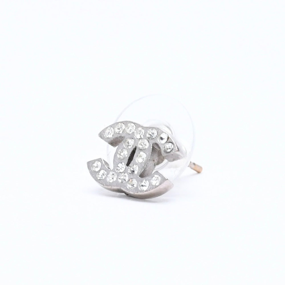 CHANEL シャネル ココマーク ピアス 重量約1.49g D11V刻印 ラインストーン メタル シルバー クリア 両耳用 美品 中古 4a007084