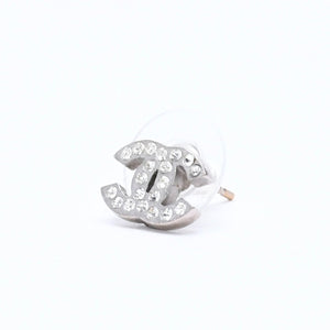 CHANEL Cocomark earrings Weight approx. 1.49g D11V engraved Rhinestone Metal Silver Clear For both ears Good condition Used 4a007084