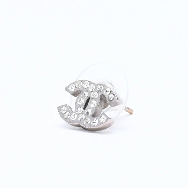 CHANEL Cocomark earrings Weight approx. 1.49g D11V engraved Rhinestone Metal Silver Clear For both ears Good condition Used 4a007084