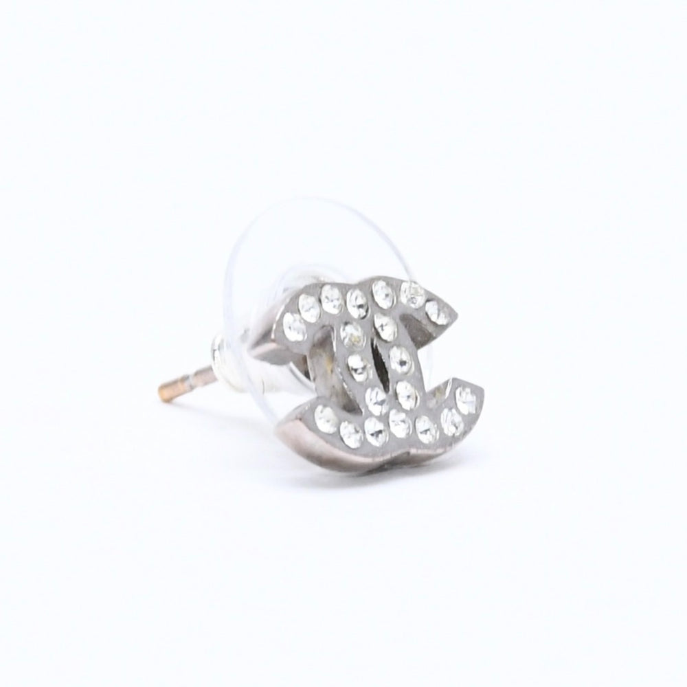 CHANEL シャネル ココマーク ピアス 重量約1.49g D11V刻印 ラインストーン メタル シルバー クリア 両耳用 美品 中古 4a007084