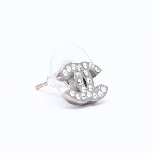 CHANEL Cocomark earrings Weight approx. 1.49g D11V engraved Rhinestone Metal Silver Clear For both ears Good condition Used 4a007084