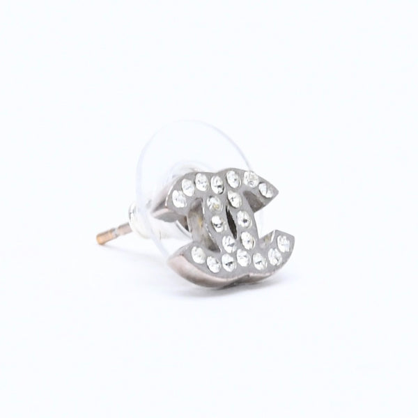 CHANEL Cocomark earrings Weight approx. 1.49g D11V engraved Rhinestone Metal Silver Clear For both ears Good condition Used 4a007084