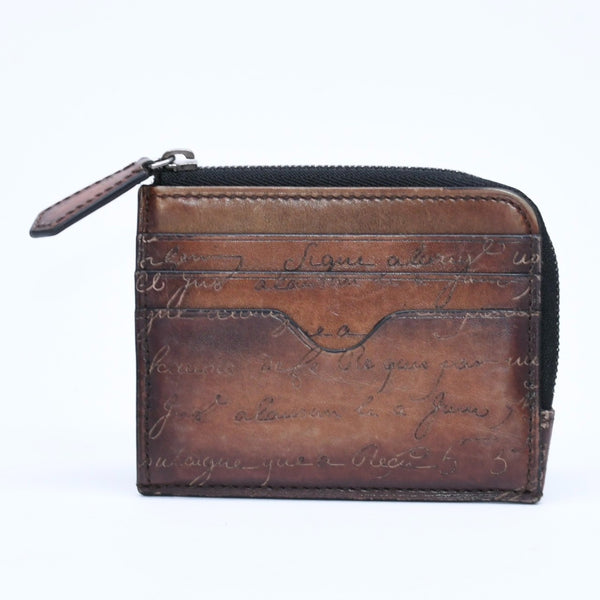 BERLUTI Core Logic Scritto Leather Zip Card Holder Brown Venetian Calf Leather Fragment Case Good Condition Used 4a007902