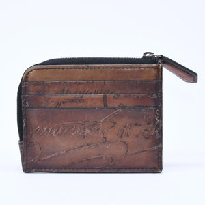 BERLUTI Core Logic Scritto Leather Zip Card Holder Brown Venetian Calf Leather Fragment Case Good Condition Used 4a007902
