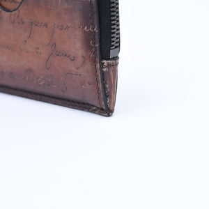 BERLUTI Core Logic Scritto Leather Zip Card Holder Brown Venetian Calf Leather Fragment Case Good Condition Used 4a007902