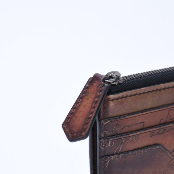 BERLUTI Core Logic Scritto Leather Zip Card Holder Brown Venetian Calf Leather Fragment Case Good Condition Used 4a007902