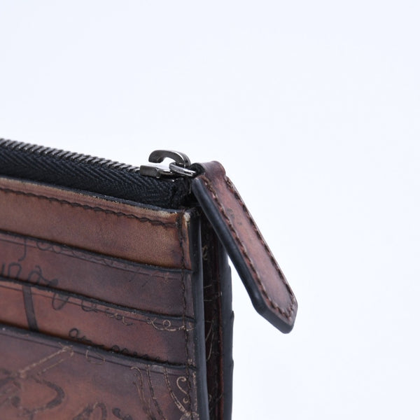 BERLUTI Core Logic Scritto Leather Zip Card Holder Brown Venetian Calf Leather Fragment Case Good Condition Used 4a007902