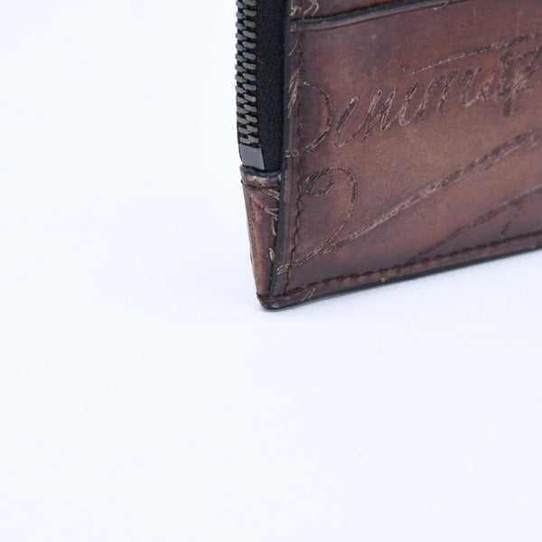 BERLUTI Core Logic Scritto Leather Zip Card Holder Brown Venetian Calf Leather Fragment Case Good Condition Used 4a007902