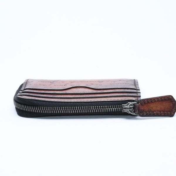 BERLUTI Core Logic Scritto Leather Zip Card Holder Brown Venetian Calf Leather Fragment Case Good Condition Used 4a007902